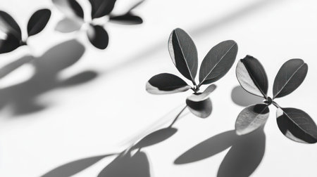Abstract gray shadow of tree leaves on a white background, blurred, as a banner for product presentation in an online store or web design concept. --chaos 30 --ar 16:9 --v 6.1 Job ID: a618cd35-6e1f-40c9-be5d-0483a4753500の素材
