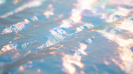 Holographic abstract background with rainbow colors and iridescent effects, creating an otherworldly atmosphere for design projects. Pastel blue background, rainbow hologram, ethereal, rainbow light streaks, iridescence/opalescence, fluid motion, holography. --chaos 30 --ar 16:9 --v 6.1 Job ID: 1efe1bb5-730e-4347-b5f9-d2d30a17f238の素材