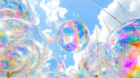 Holographic lights against a white background, with white clouds and rainbow reflections. --chaos 30 --ar 16:9 --v 6.1 Job ID: a72c7dd9-8f75-44a6-9dbd-03a1c2bc472fの素材