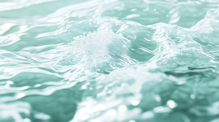 Close-up of clear water ripples in sunlight, light green and white, in the style of Beachcore, high resolution. --chaos 30 --ar 16:9 --v 6.1 Job ID: 446aa124-9628-4ad9-a2df-02cb27c116cdの素材