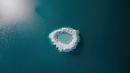 A white, circular shape in the center of blue water, viewed from above, a close-up, high-resolution photograph. --chaos 30 --ar 16:9 --v 6.1 Job ID: df229817-099b-40ee-ba6a-b3ca4b8b07aeの素材