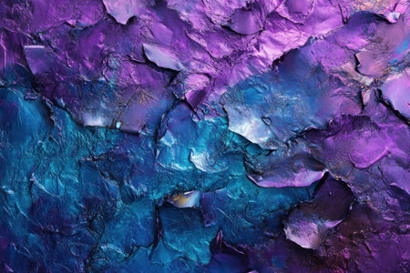 A close-up of crumpled foil in purple and blue, creating an abstract background with a shimmering effect. The texture adds depth to the composition, making it ideal for creative projects that need vibrant colors and intricate details. --ar 3:2 --v 6.1 Job ID: f3ec913c-f929-450c-9235-abaf4a1d6898の素材