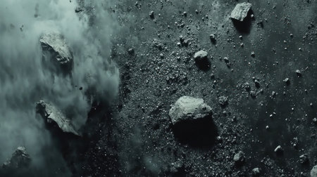 A cluster of small asteroid belt floating in space, some large rocks and debris, cinematic --chaos 30 --ar 16:9 --v 6.1 Job ID: cff4bfe9-ef7b-4e06-8155-186d4ea3b945の素材