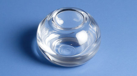 Photo of a circular glass water droplet on a blue background, close-up shot with a Canon EOS R5 and an RF 80mm f/2.8L Macro IS USM lens, focused at the center point --chaos 30 --ar 16:9 --v 6.1 Job ID: 0df81ef9-f87e-4c2e-8e38-7c240363360aの素材