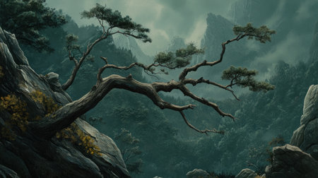 Close-up of dark pine tree branches, muted color tones, dark academia aesthetic, tapestry-like. --chaos 30 --ar 16:9 --v 6.1 Job ID: 4e555c63-b0ef-4132-b042-d653d14fa914の素材