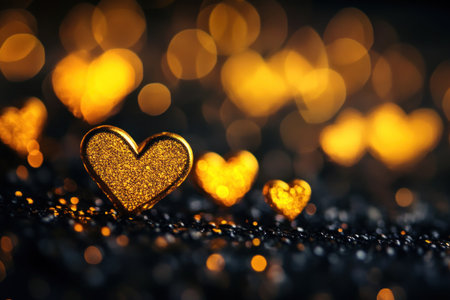 Photograph of multiple tiny glowing yellow hearts on a black background, macro shot, highly detailed, with a bokeh effect. --ar 3:2 --v 6.1 Job ID: 81ba567f-cbea-41d7-b701-a55eeb958a01の素材