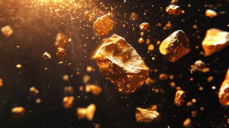 A bunch of small rocks floating in space, many large and medium size asteroid belt. The background is black with the sun shining on it. There should be no planets or moons around. Rendered in high resolution using Unreal Engine 5. --chaos 30 --ar 16:9 --v 6.1 Job ID: 4882b839-1a28-44fe-bb70-2a700219eefaの素材