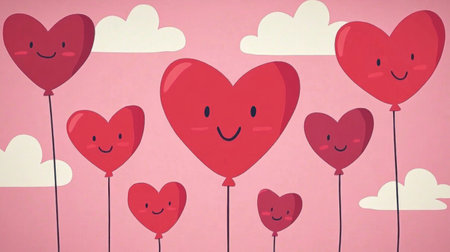 Cute pink background with white clouds and hearts, a circular empty space in the center for text, a Valentine's Day theme, a flat design style, a simple vector illustration, a cute cartoon character, a pastel color palette, pink tones, white colors, heart-shaped balloons flying around, a pink background with soft lighting creating a dreamy atmosphere, perfect for adding text or messages of love. --chaos 30 --ar 16:9 --v 6.1 Job ID: ce080b46-4e3f-4b9e-9eac-832266c03883の素材