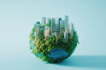 A globe with greenery and cityscapes, representing global environmental awareness for World Wildlife Day. --ar 3:2 --v 6.1 Job ID: 88869c7a-d3be-4460-8604-6201c4aac2d8の素材