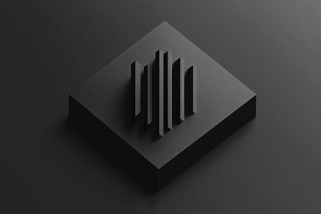 Minimalist black and white logo, monochromatic, dark gray rectangular shape with three vertical lines on the left side and pixel art in the top right, 3D render, isometric view, minimalistic design, simple shapes, clean background. --ar 3:2 --v 6.1 Job ID: b32c67e9-85d7-40e2-8c16-c3df6f19a9bcの素材