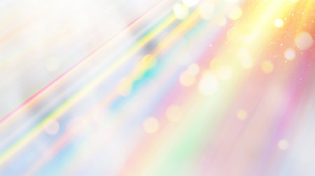 Close-up of light rays and rainbow reflections on a white background, creating an ethereal effect. --chaos 30 --ar 16:9 --v 6.1 Job ID: 73752a5b-135d-43dd-83ff-a6cab18ae75fの素材