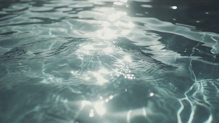Close-up of beautiful blue water in a swimming pool with ripples and sunlight reflections, top view. Background for a summer vacation or outdoor activity concept. Copy space. High quality, shot in the style of Canon EOS R5 at F2, ISO 400, high resolution, hyper-realistic photography, stock photo. --chaos 30 --ar 16:9 --v 6.1 Job ID: d68b142f-c86f-418d-ae6a-a4e7e11ff1b3の素材