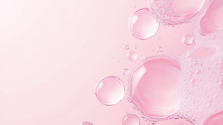 Photo of a pink water surface with ripples and bubbles on it, top view. Web banner with copy space on the right. --chaos 30 --ar 16:9 --v 6.1 Job ID: 549ff43d-90c9-482e-8dcb-91fdd30d901dの素材