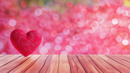 Empty wooden table top with a blurred red heart bokeh background for product display and Valentine's Day concept, HD --chaos 30 --ar 16:9 --v 6.1 Job ID: 2e8e4eaa-e04f-4ab1-b7ed-74e0ae806016の素材