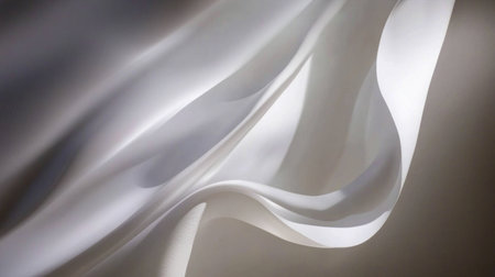 Abstract white lines on a grey background, with soft light and shadow effects, a smoke effect, and a minimalist style. High-definition photography provides ultra-clear details in this close-up, abstract background with a white color tone. Flowing curves and a light texture create a blurred edges and blurry feeling. This high-resolution image has a striking, minimalist aesthetic. --chaos 30 --ar 16:9 --v 6.1 Job ID: 3b5835b8-ab81-4a58-8735-716c6a0d3051の素材