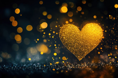 Yellow heart-shaped bokeh effect on a black background, with a glitter effect. --ar 3:2 --v 6.1 Job ID: 8f5e8653-3755-4679-8d99-b207d1f8c5b5の素材