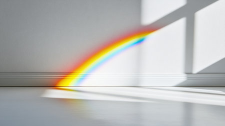 White background, rainbow light rays, iridescent light refraction effect, white wall, transparent --chaos 30 --ar 16:9 --v 6.1 Job ID: e82acbaa-4e49-47a2-bdd9-58a9453b2e0fの素材