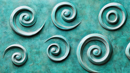 Stunning background with a dark turquoise velvet texture, featuring spiral swirls in a flat lay composition. --chaos 30 --ar 16:9 --v 6.1 Job ID: 85d0679d-a4bd-4f4d-ab93-a2a762c62de3の素材