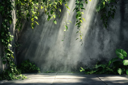 Wall with jungle plants and vines, floor in front of the wall, misty light rays, fantasy scene background, hyper-realistic photography. --ar 3:2 --v 6.1 Job ID: 3a3340e3-3b5c-47f6-8cbd-7e5abecc2737の素材
