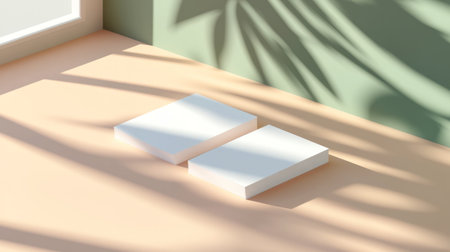 Photo of two blank business cards stacked on top of each other, with a green and pink background and a shadow overlay. --chaos 30 --ar 16:9 --v 6.1 Job ID: 2a33559e-af65-48bb-b5ee-27cfafe6598cの素材