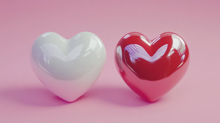 Two shiny white and red hearts on a pink background, 3D illustration style, simple design, cute. --chaos 30 --ar 16:9 --v 6.1 Job ID: 3e4d99dc-c4cb-45f2-9696-ca1816cb19d8の素材