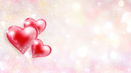 Two red hearts on a pink glitter background with many small heart-shaped bokeh lights, a Valentine's Day banner template design with copy space for text. The image has bright lighting and soft color blending. --chaos 30 --ar 16:9 --v 6.1 Job ID: f4af1620-45d2-4443-935b-1c696d64e5bcの素材