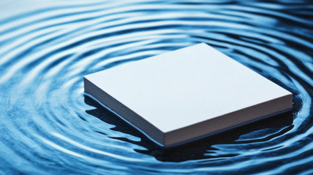 Photo of a white square floating on water, with ripples around it. Web banner with copy space on the right. --chaos 30 --ar 16:9 --v 6.1 Job ID: 1a2dae01-492d-48e3-9a5a-197d87c2c476の素材
