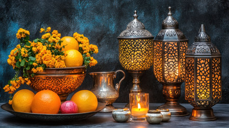 Ramadan background, in the style of dark lighting, with a black color, lanterns, and candles. Copy space available, real photo, high resolution. --chaos 30 --ar 16:9 --v 6.1 Job ID: ade906e7-7e24-4bf7-9e75-f86bb30515cdの素材