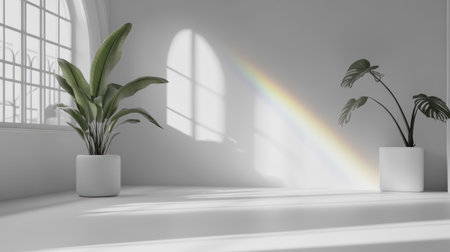 White background, rainbow light rays, iridescent light refraction effect, white wall, transparent --chaos 30 --ar 16:9 --v 6.1 Job ID: e82acbaa-4e49-47a2-bdd9-58a9453b2e0fの素材