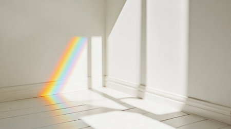 White background with a rainbow light refraction effect, simple and minimalist, with white and silver, holographic, prismatic lights. --chaos 30 --ar 16:9 --v 6.1 Job ID: 4e06d81e-ff74-42a2-8557-c4c3af5090e2の素材