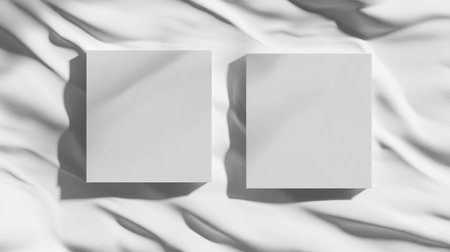White background with two white squares, water ripples, and shadows. Minimalist style for product presentation mockup design. Close-up. Flat lay. Top view. High-resolution photography. Studio lighting. --chaos 30 --ar 16:9 --v 6.1 Job ID: 59ef439e-eda4-47b1-9585-51ba70f885e4の素材