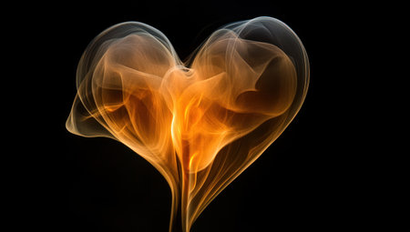 A heart-shaped flame of love radiating warmth and energy, symbolizing the intensity and depth found in deep, passionate contemporary romantic emotions. --ar 53:30 --v 6.1 Job ID: ef59128e-2a46-4eef-985c-5a1f849e7714の素材