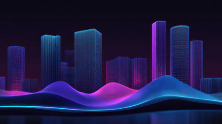 Abstract circular line design with a blue and purple gradient on a dark background, an AI generative technology concept. Abstract vector wireframe design. --chaos 30 --ar 16:9 --v 6.1 Job ID: 1c2912f5-9718-4a97-a88d-34a66e9d1fccの素材