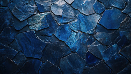 Dark blue slate stone wall background with decorative natural rock tiles. Textured pattern for interior or exterior design decoration. --ar 53:30 --v 6.1 Job ID: 4039411e-2808-49e5-baeb-f87ffe8bad06の素材
