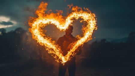 A heart-shaped flame of love radiating warmth and energy, symbolizing the intensity of passion in romantic communities on social media. --ar 53:30 --v 6.1 Job ID: 495fbba1-da29-4870-a97c-6ba42733ce98の素材