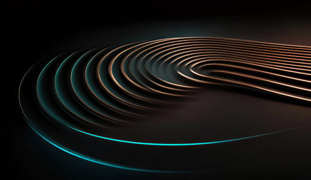 Abstract gradient background with dark brown and teal lines in the shape of an S on a black background, 3D render. --ar 26:15 --v 6.1 Job ID: e741b63a-91b6-465c-933a-010408c97c3dの素材