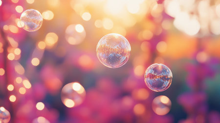 Gleaming golden bubbles floating in the air, a delicate pink background, sparkling and translucent bubbles with soft light effects, creating an elegant atmosphere, captured from a frontal perspective using macro photography technology, presenting a dreamy scene. The bubbles are adorned with intricate details, adding to their overall beauty. --chaos 30 --ar 16:9 --v 6.1 Job ID: d7dc077a-6f7b-4df7-801d-968f109c1990の素材