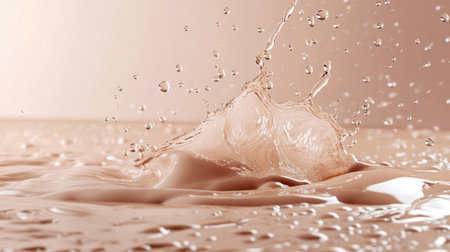 A close-up of water splashing on the surface, creating an abstract pattern with droplets and ripples against a soft peach-colored background. The focus is sharp on the details of each splash or drop, with the rest of the scene blurred to emphasize depth in light pastel tones. A feeling of freshness and tranquility, perfect for skin care product advertising in the style of Claude Monet. --chaos 30 --ar 16:9 --v 6.1 Job ID: 958f0917-c702-476e-990d-c269f6cc65dfの素材