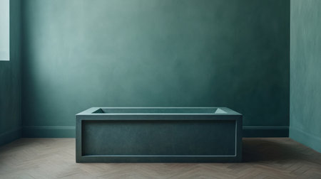 Modern bathroom with herringbone wall tiles in blue and green colors, a bathtub on the left side of the frame, and a minimalist interior design concept. --chaos 30 --ar 16:9 --v 6.1 Job ID: 3974badd-83b8-4909-bc7e-a8d3da4a2e65の素材