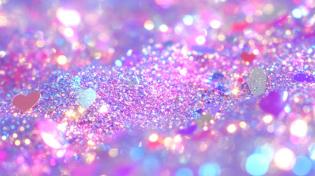 A soft pastel bokeh background with sparkling glitter and shimmering light in shades of pink, purple, blue, silver, white, and gold for an elegant Valentine's Day design. The image is captured using a Canon EOS R5 mirrorless camera with an RF 24-70mm f/2.8 lens at an aperture setting of f/3, resulting in a hyper-realistic photograph. --chaos 30 --ar 16:9 --v 6.1 Job ID: 8862cfe8-ed17-45f1-82fa-c6fe67e3d34bの素材