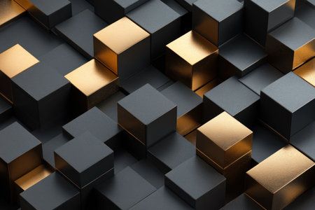 Isometric view of dark gray and light bronze geometric metal building blocks, minimalism, metallic, clean background, hyper-realistic rendering. --ar 3:2 --v 6.1 Job ID: d4708a8e-45be-4e63-8d95-6e541195e6e8の素材