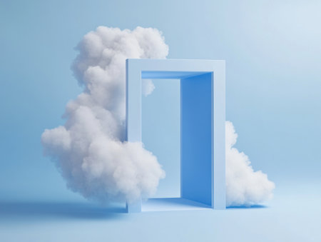 3D open door with cloud on blue background, isolated, minimal concept, studio lighting, high-resolution photography --ar 4:3 --v 6.1 Job ID: 1c57dc97-1cd6-494c-800c-6f402aa230a1の素材