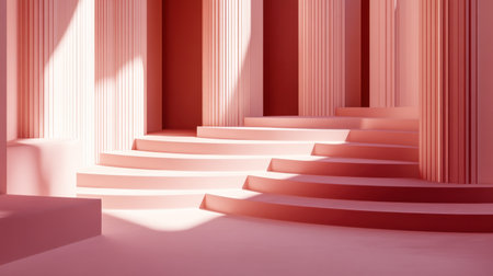 3D rendering of abstract geometric shapes in pink and brown pastel colors on the background of an empty podium for product presentation, mockup template design with empty space, close-up, minimal concept, space for copy or text, beauty backdrop, studio shot. --chaos 30 --ar 16:9 --v 6.1 Job ID: 5860750e-8b8a-4591-bc76-629c9f8f7691の素材