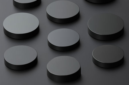 3D render of simple, minimalistic black metal shapes with straight lines and flat surfaces, in an isometric view, against a dark grey background. --ar 23:15 --v 6.1 Job ID: e1e09f1b-50c1-4d29-ab5f-f855c57e727bの素材