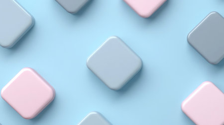 3D render of a minimalistic cube pattern on a light blue background, with pink and grey colors, a simple design, and a cute aesthetic. --chaos 30 --ar 16:9 --v 6.1 Job ID: d2afd51d-0cdd-4047-87bf-397c9a9098dcの素材