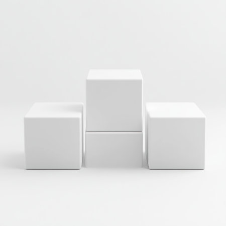 3 white cubes, front view, white background, hyper realistic --v 6.1 Job ID: c8d2f09f-2c17-4781-8226-f7d465f3d18aの素材