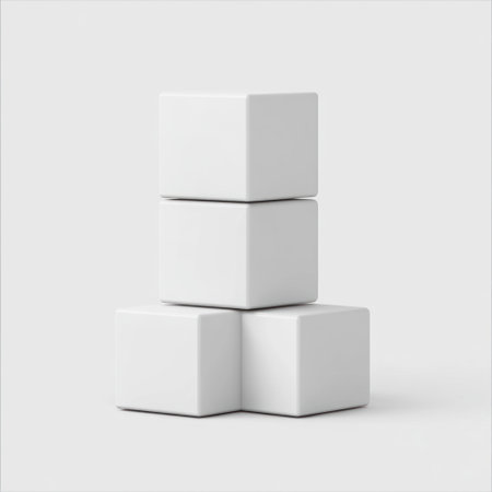 3 white cubes on top of each other, vector style, white background, simple, minimalistic, front view --v 6.1 Job ID: 214b9e16-43f9-419b-b3a4-591c118a38c7の素材