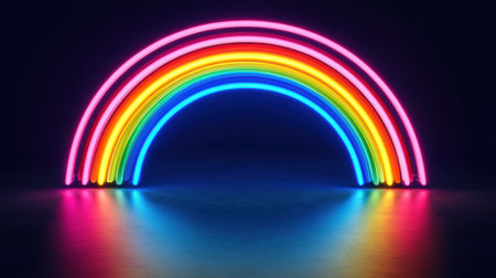 3D render, abstract background with an illuminated, glowing arch in the dark space. Minimal scene for product presentation, neon light effect. --chaos 30 --ar 16:9 --v 6.1 Job ID: f3465b2a-a1d2-4cbe-977d-b2635eafff20の素材