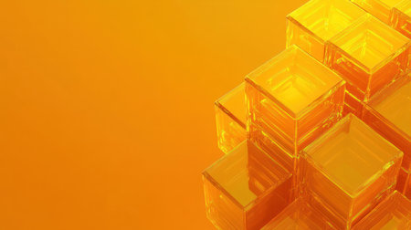 3D isometric cubes in a yellow color on an orange background, a simple minimalistic design, monochrome, hyper-realistic, in the style of Octane render, high-resolution photography. --chaos 30 --ar 16:9 --v 6.1 Job ID: e27e11f2-5d86-4595-8ece-eb9ccda2dc30の素材