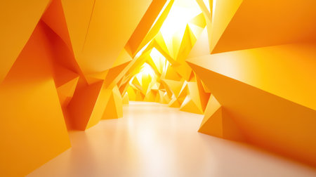 3D render, abstract background with yellow triangular elements in the form of a tunnel. Geometric structure for design cover and banner. Digital art concept. Vector illustration. Close-up shooting, 4K, ultra realism, high detail, in the style of Kodak Ektar, stock photography --chaos 30 --ar 16:9 --v 6.1 Job ID: 895b7571-2567-4c72-9170-13618afbe756の素材